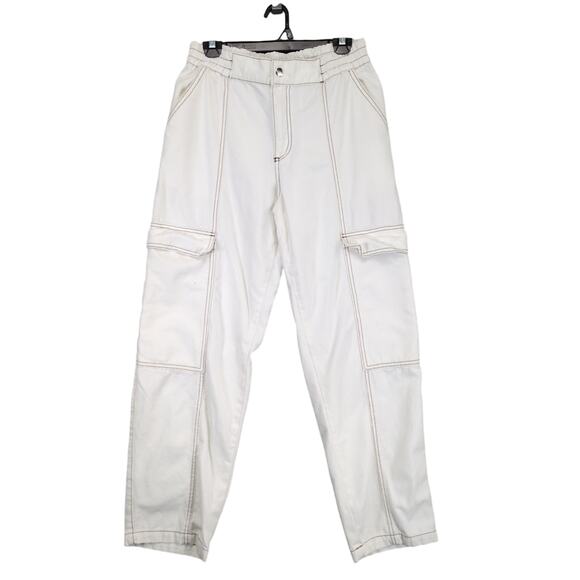 ASOS Design Womens 8 Ecru Denim Seam Detail Cargo Pants Elastic Waist Streetwear - Picture 1 of 6